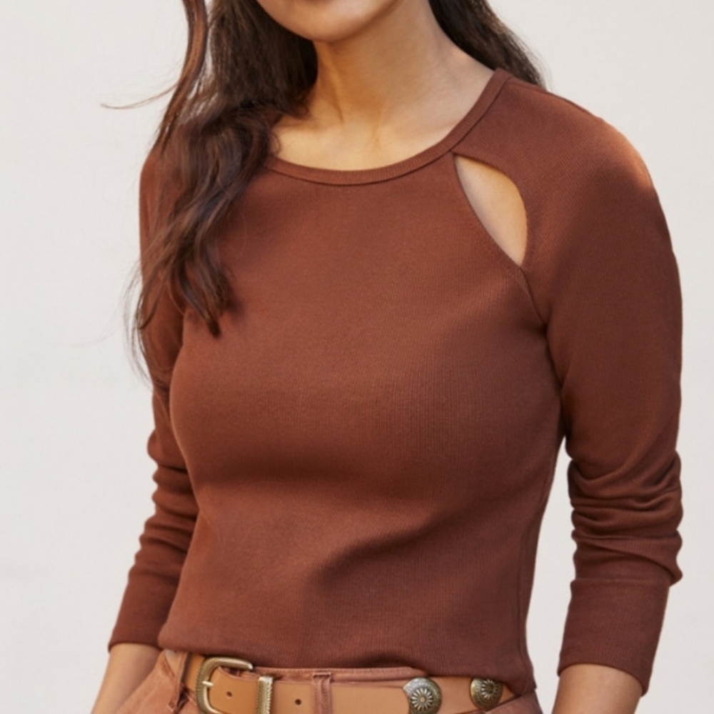 Anthropologie Maeve Ribbed Cut-Out Top Cropped‎
